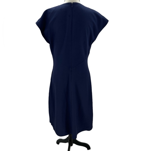 Tahari Cap Sleeve V Neck Twist Front Midi Dress - Navy Blue - size 8 - Picture 3 of 9